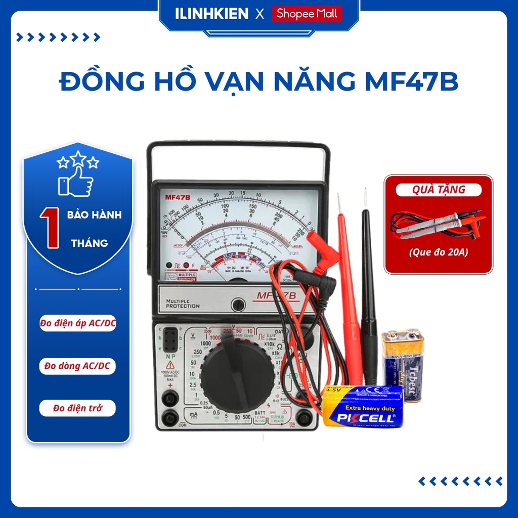 Đồng hồ vạn năng MF47B cơ kim đo điện tặng que đo 20A cao cấp chất lượng cao chính hãng ILinhkien