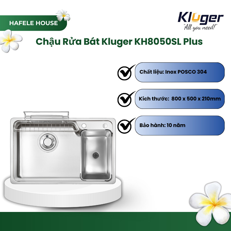Chậu Rửa Bát Kluger KH8050SL Plus – Bề Mặt Super Linen, Vật Liệu POSCO 304, Chống Bám Bẩn – DNH
