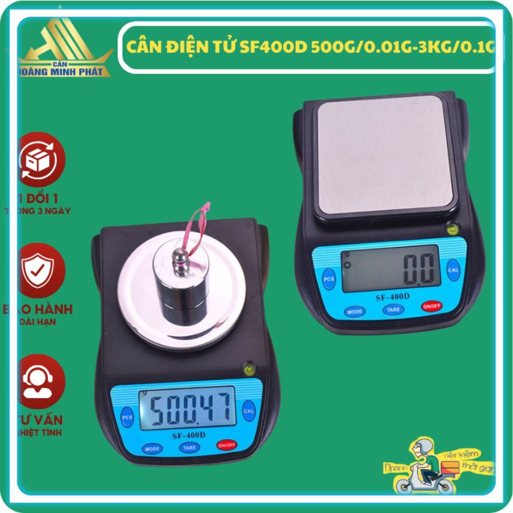 Cân điện tử tiểu li nhà bếp SF400D chính xác 0.01g, 0.1g đến 500G, 3KG (cân điện tử để bàn 2 số lẻ)