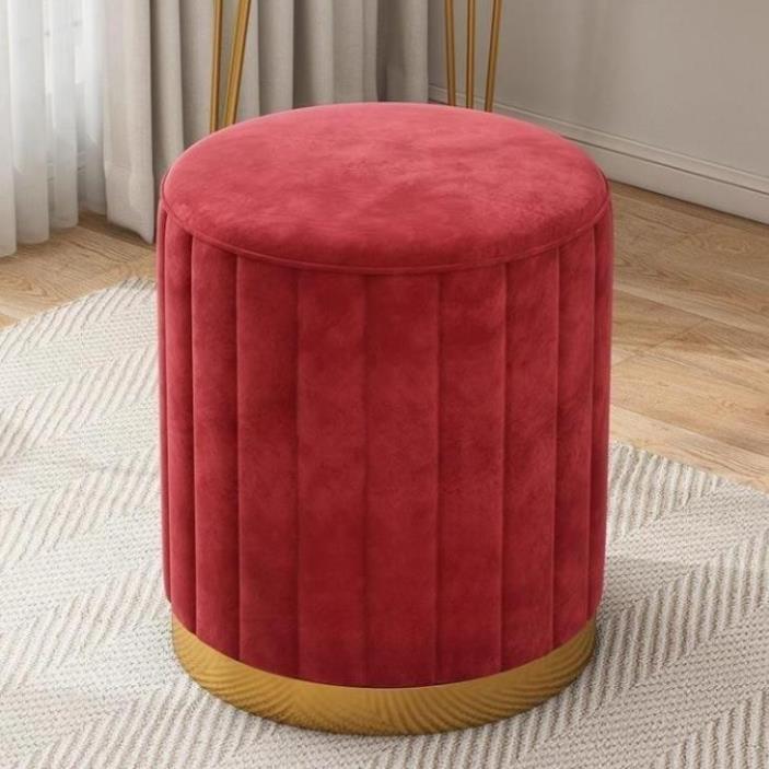 Ghế đôn sofa SMARTHOMES bọc nỉ nhung, ghế đôn sofa tròn, ghế đôn bàn trang điểm chân sắt phun sơn
