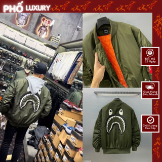   SALE  Áo Khoác Bomber Nam Bape Trần Bông ECHOBLISS Vải Gió Dù Thêu Da Cá Mập Lót Cam Họa Tiết Quả Trám 227 88 