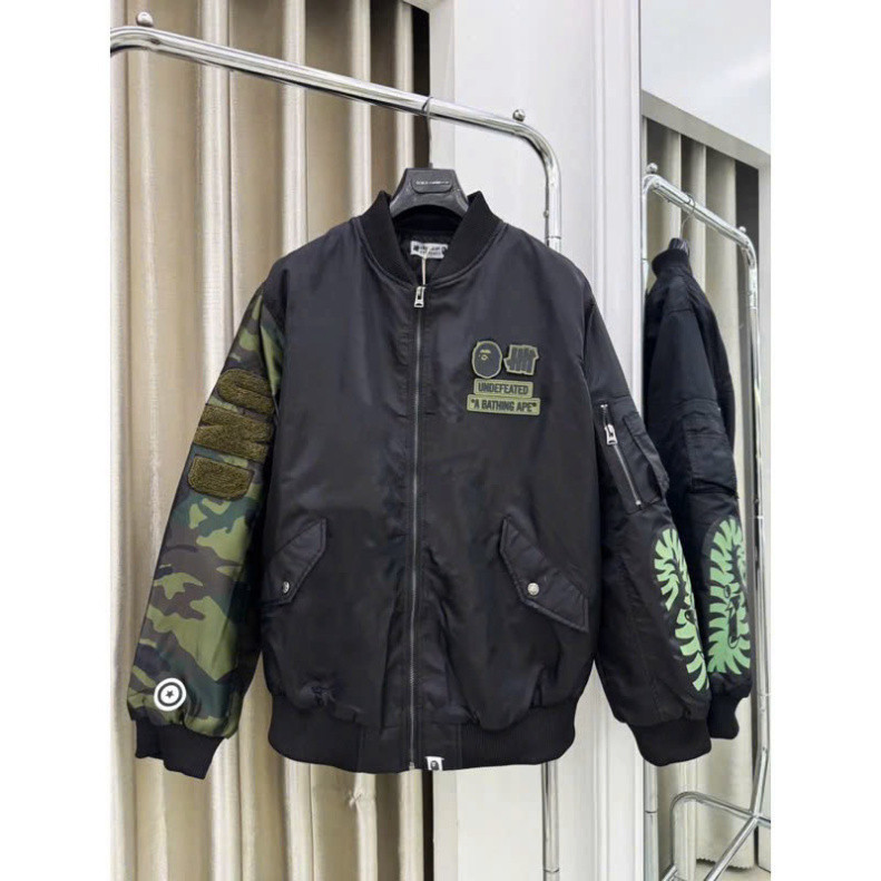 [SALE] ⚜️[Phiên Bản Cao Cấp] Áo Khoác Bomber Bape Camo 2 Lớp Trần Bông, Tay Phối Màu Xanh Quân Đội -