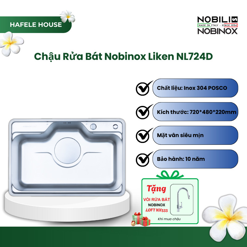 Chậu Rửa Chén Inox Nobinox Liken NL724D – Bề Mặt Vân Siêu Mịn Chống Xước, Dễ Vệ Sinh Hằng Ngày – HHS