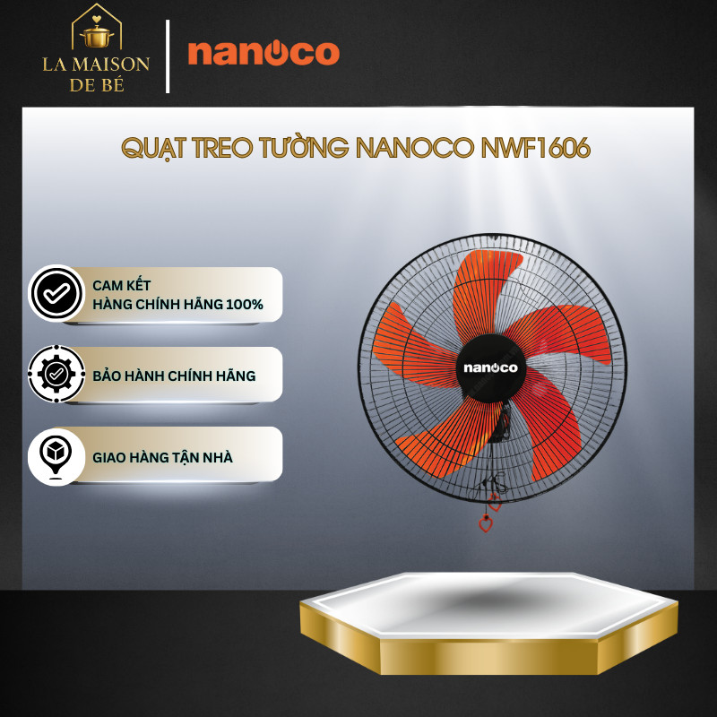 Quạt Treo Tường Nanoco NWF1606 – Công Suất 47W, Điều Khiển Dây Giật Và Núm Vặn Tiện Ích – LMS