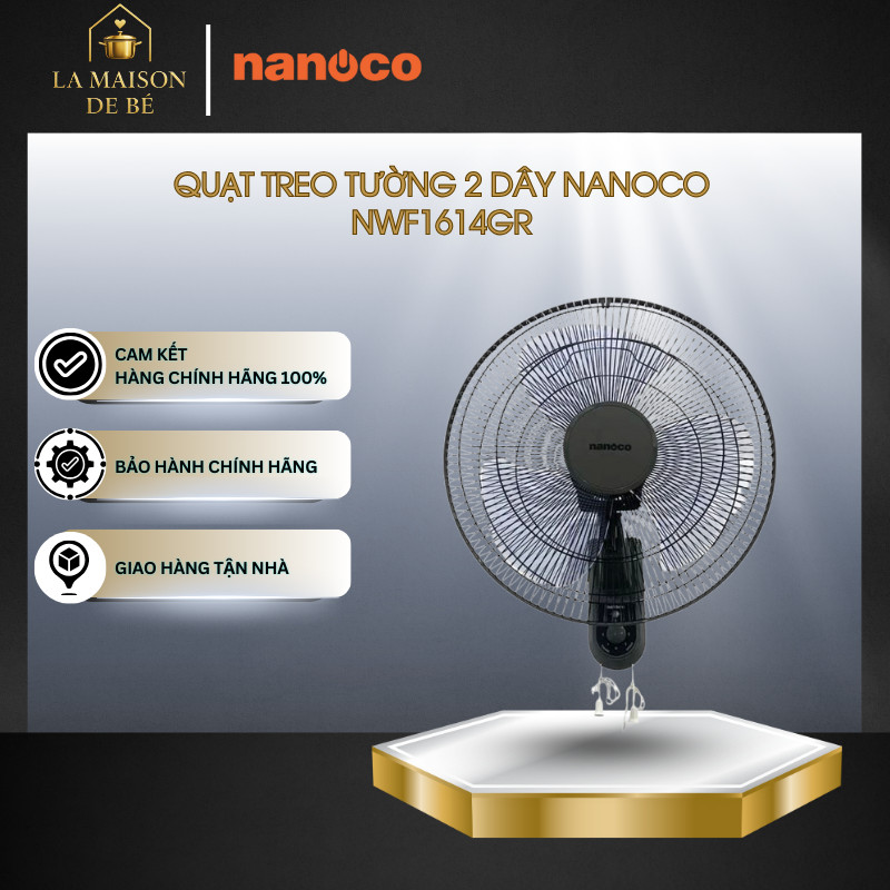 Quạt Treo Tường 2 Dây Nanoco NWF1614GR – Công Suất 47W, Động Cơ Bạc Đạn, Thổi Gió Ổn Định – LMS