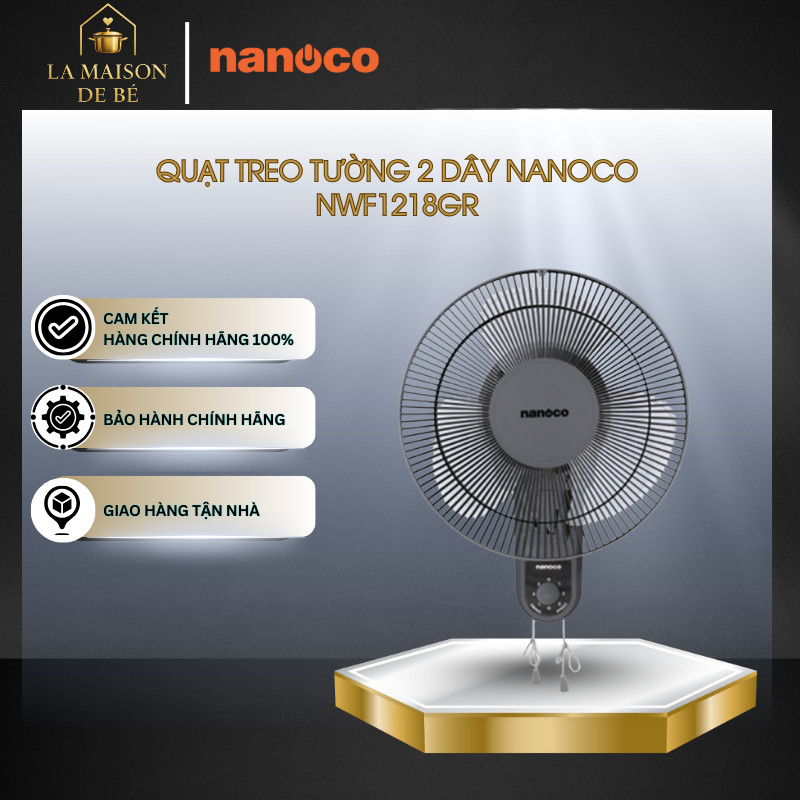 Quạt Treo Tường Nanoco NWF1218GR 2 Dây – 30W, 3 Chế Độ Gió, Bạc Đạn, Vận Hành Êm Ái, Tiện Lợi – LMS