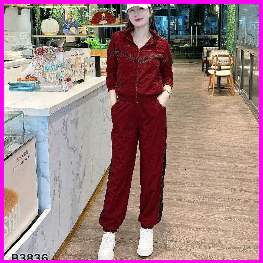 Bộ đồ thể thao nữ mùa đông có mũ, chất gió lụa 2 lớp NY3836 thời trang và đẹp mắt. -ÁO KHOÁC MÙA ĐÔN