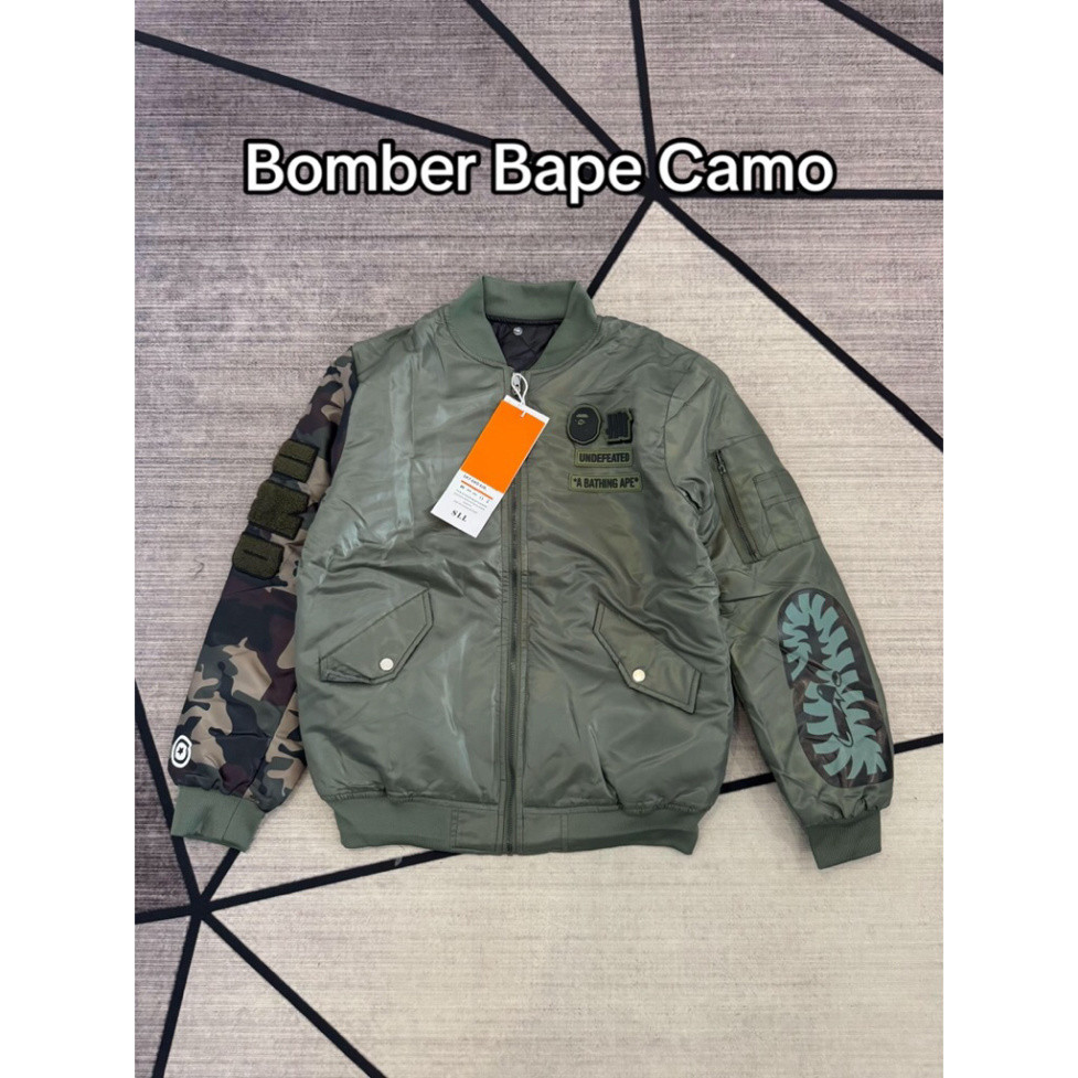 [SALE HOT] ```Áo Khoác Bomber Bape Màu Xanh Rêu Họa Tiết Cá Mập Trần Bông - Đẳng Cấp và Thời Thượng`