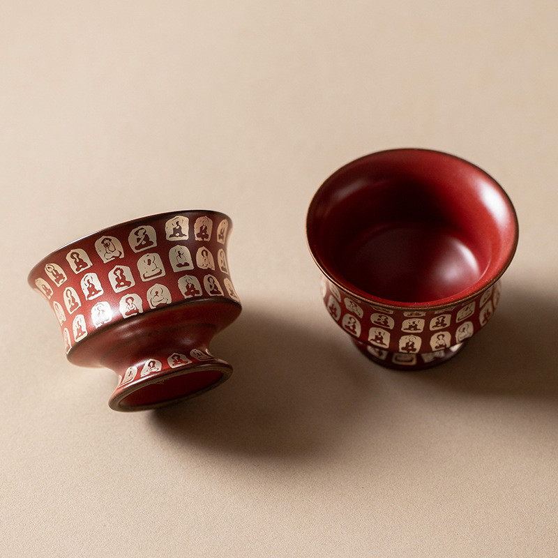 Chinese Style Old Rock Clay Vermilion Red Thousand Buddha High Foot Cup Kung Fu Tea Cup Personal Spe