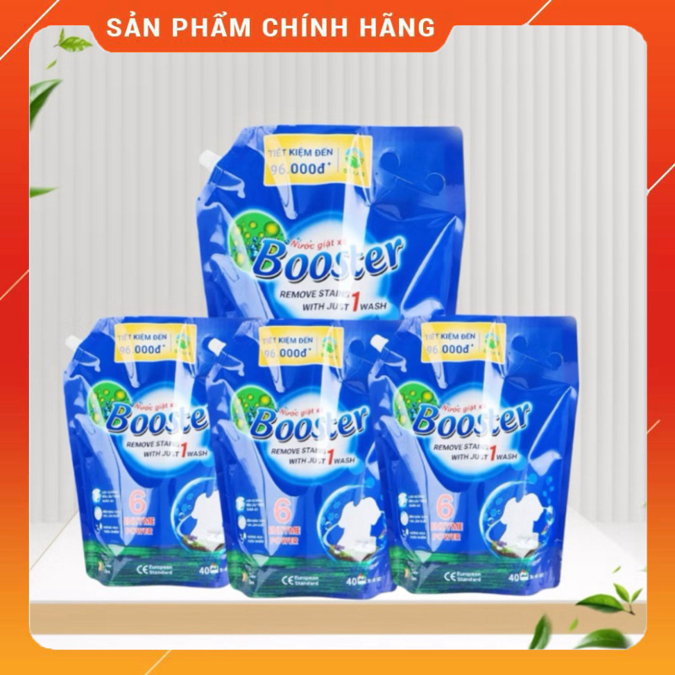 Thùng 4 Túi Nước Giặt Xả BOOSTER Xanh, Tím, 6 ENZYM POWER Đậm Đặc Lưu Hương Lâu