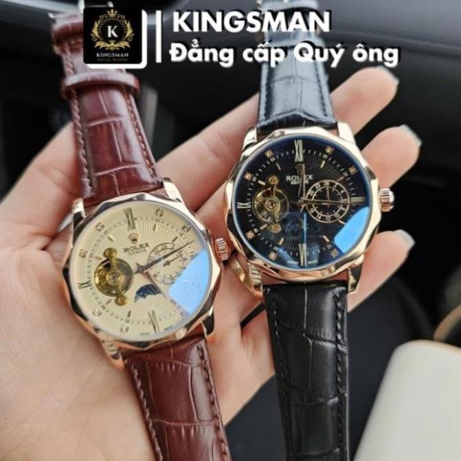 Đồng Hồ Rolexx Nam Chạy Cơ Lộ Tim Máy N015 Dây Da Chống Nước Biểu Tượng Sun And Moon