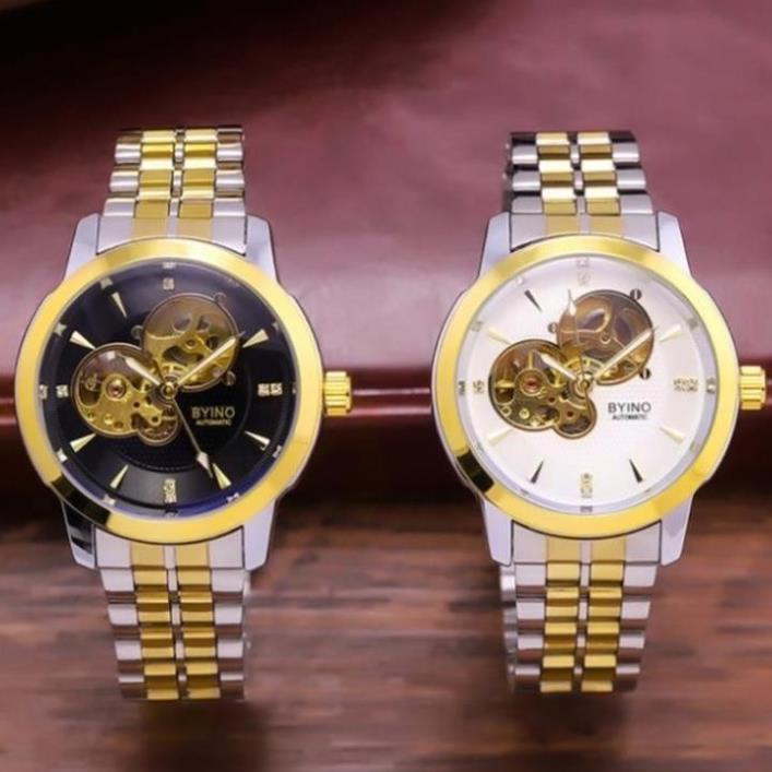 Đồng hồ nam Automatic Byino 8082 vỏ máy dây demi làm từ thép không gỉ cơ lộ máy độ chính xác  sang t