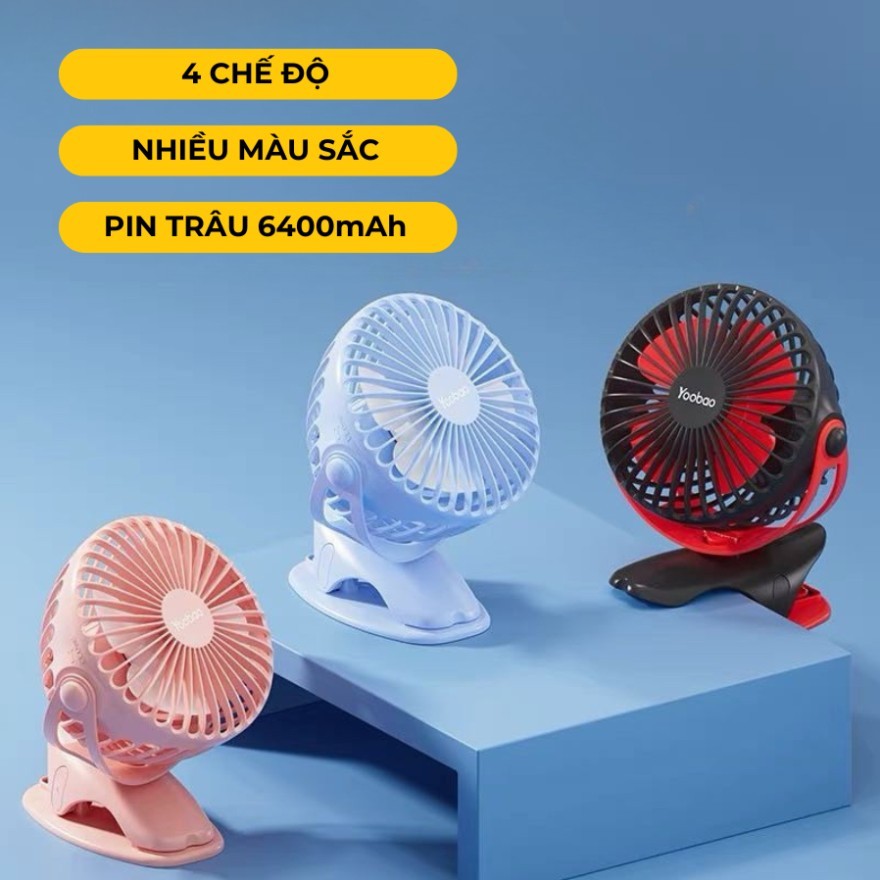 Quạt Kẹp Bàn Mini  Yoobao Quạt Tích Điện Sạc Pin Quạt Bàn Kẹp Ô Tô 3 Cấp Độ Xoay 720 độ