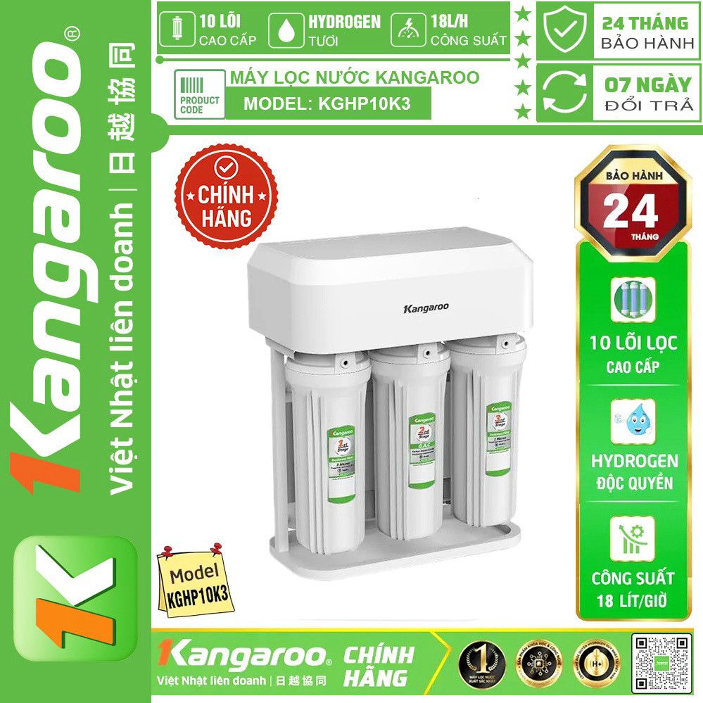 Máy Lọc Nước Hydrogen Kangaroo KGHP10K3 10 Lõi Công Suất 18L/h Tạo Nước Hydrogen Khoáng Gốm Tiện Iợi