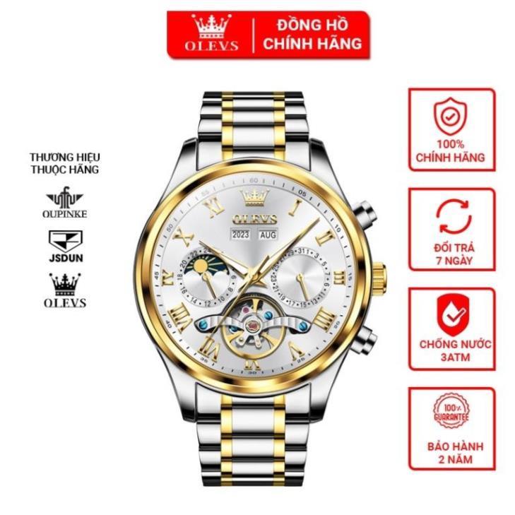 Đồng hồ Olevs automatic nam lộ máy cơ doanh nhân cao cấp chính hãng,Đồng hồ dây thép chống nước