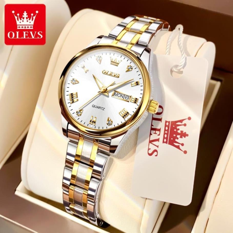 OLEVS Đồng hồ nữ Chống nước Chính hãng Dạ quang Có lịch Dây thép không gỉ 5563