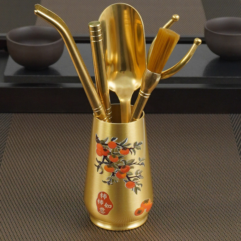 Brass Tea Ceremony Six Gentlemen Kung Fu Tea Set Accessories Tea Clip Tea Knife Tea Washer Tweezers 