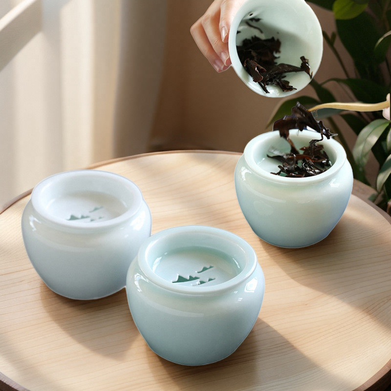 Jade Clay White Porcelain Tea Washer Jian Shui Tea Residue Jar Waste Water Jar with Lid Small Cerami