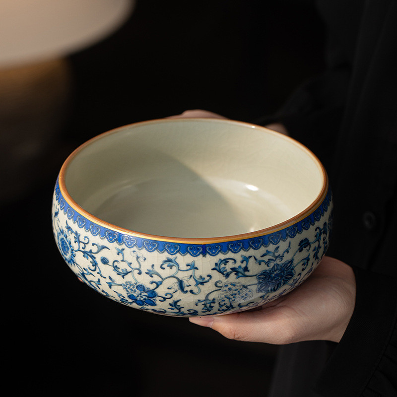 Ru Kiln Blue and White Lotus Ceramic Tea Washer Household Large Capacity Tea Cup Tea Residue Waste W