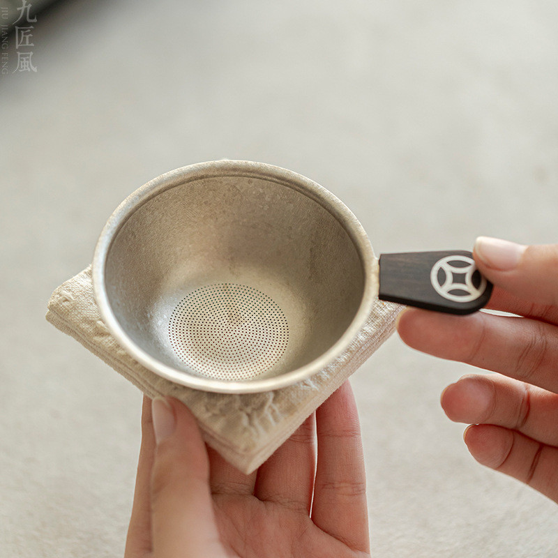 Pure Titanium Tea Strainer with Ebony Handle, High-End Chinese Kung Fu Tea Set, Tea Accessories, Tea