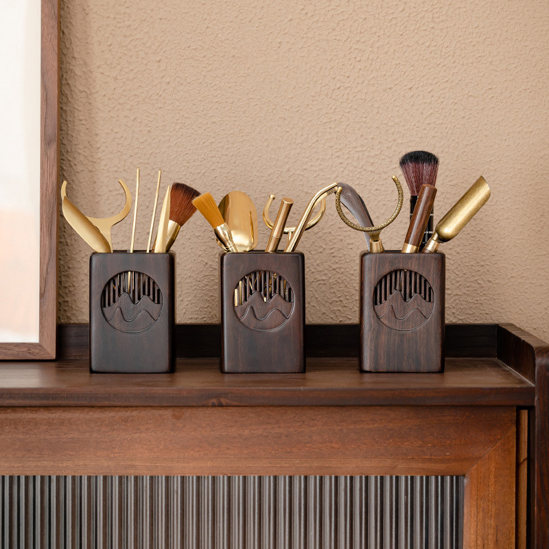 Ebony Tea Ceremony Six Gentlemen Solid Wood Tea Ceremony Cylinder Kung Fu Tea Set Tea Brewing Tools 