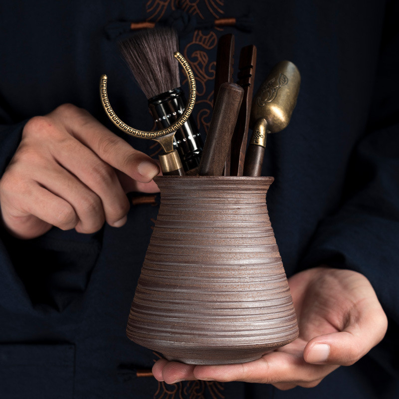 Coarse Pottery Raw Ore Tea Ceremony Six Gentlemen Ebony Solid Wood6Gentleman Tea Needle Tea Spoon Te