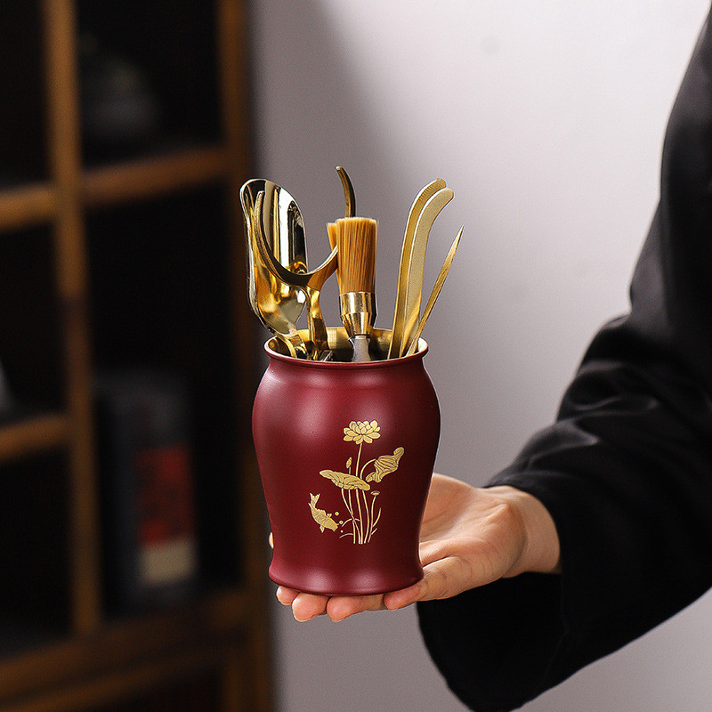 High-End Six Gentlemen Tea Ceremony Set Tea Brewing Tools Kung Fu Tea Table Supplies Tea Clip Brass 