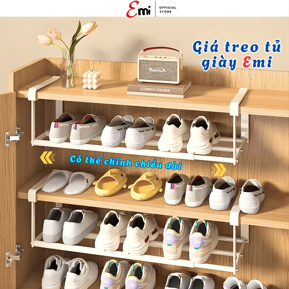 Giá Treo Tủ Giày EMI, Tiết Kiệm 50% Không Gian, Vách Ngăn Điều Chỉnh Chiều Dài, Thép Không Gỉ, Dễ Dàng Lắp Đặt