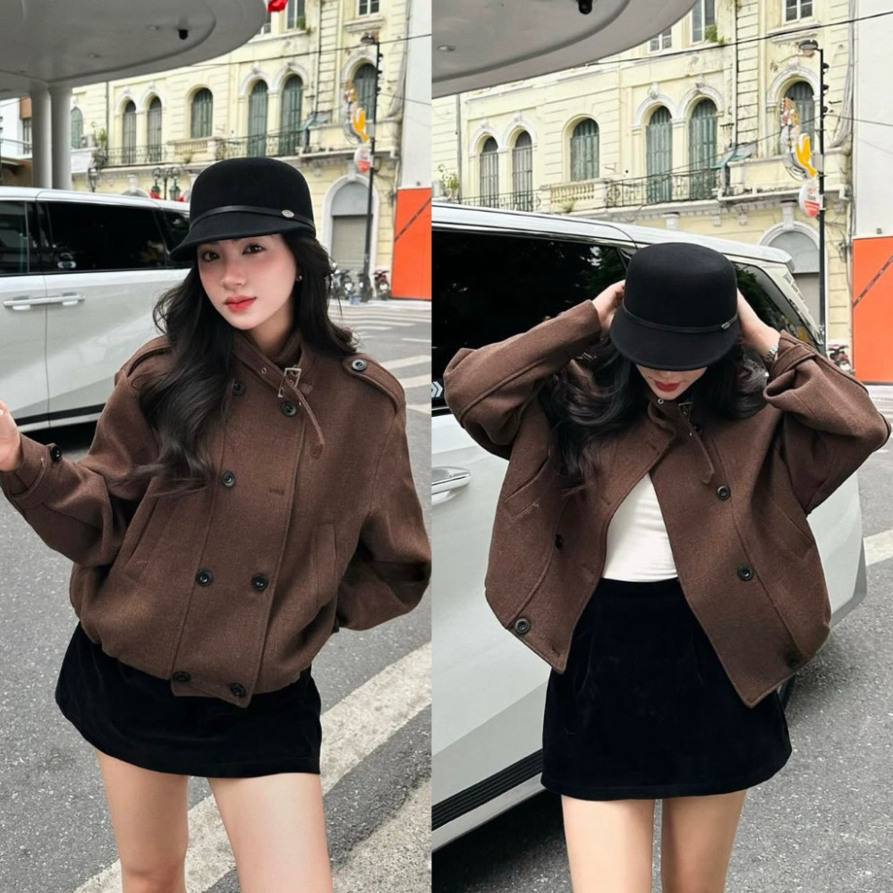 Áo Khoác Dạ Bazic Kết Hợp Ore Cổ PINK'S Áo Đông Hàng Cao Cấp Đẹp Sang Trọng