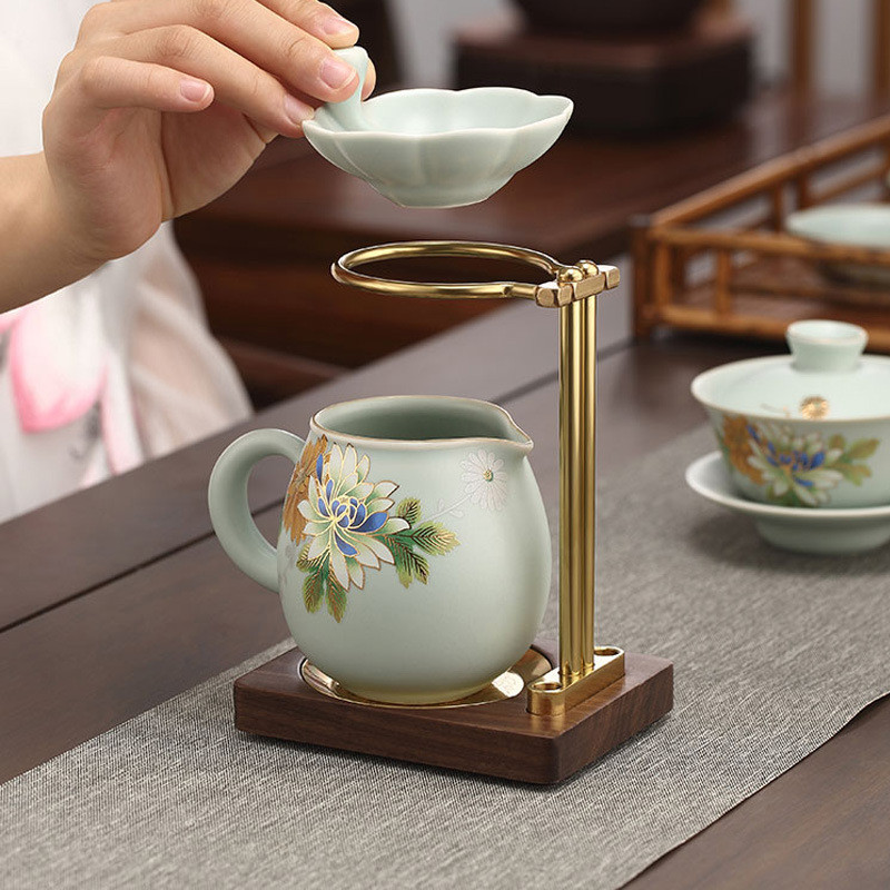 Walnut Wood Copper Lazy Tea Brewing Rack Kung Fu Tea Set Tea Ceremony Accessories Tea Strainer Base 