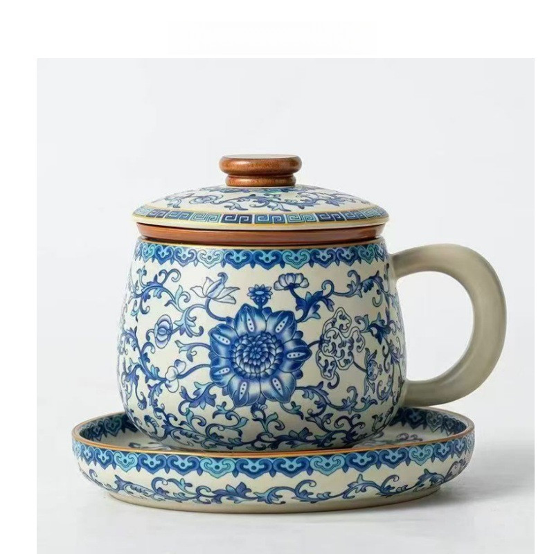 Twining Lotus Beige Ru Kiln Tea Cup with Filter, Office Cup, Tea-Water Separation Cup, Personal High