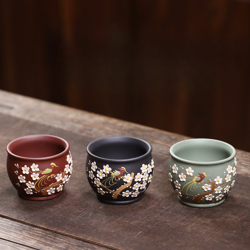Yixing Original Clay Purple Clay Painted Flower and Bird Master Cup Kung Fu Tea Cup Large Capacity T