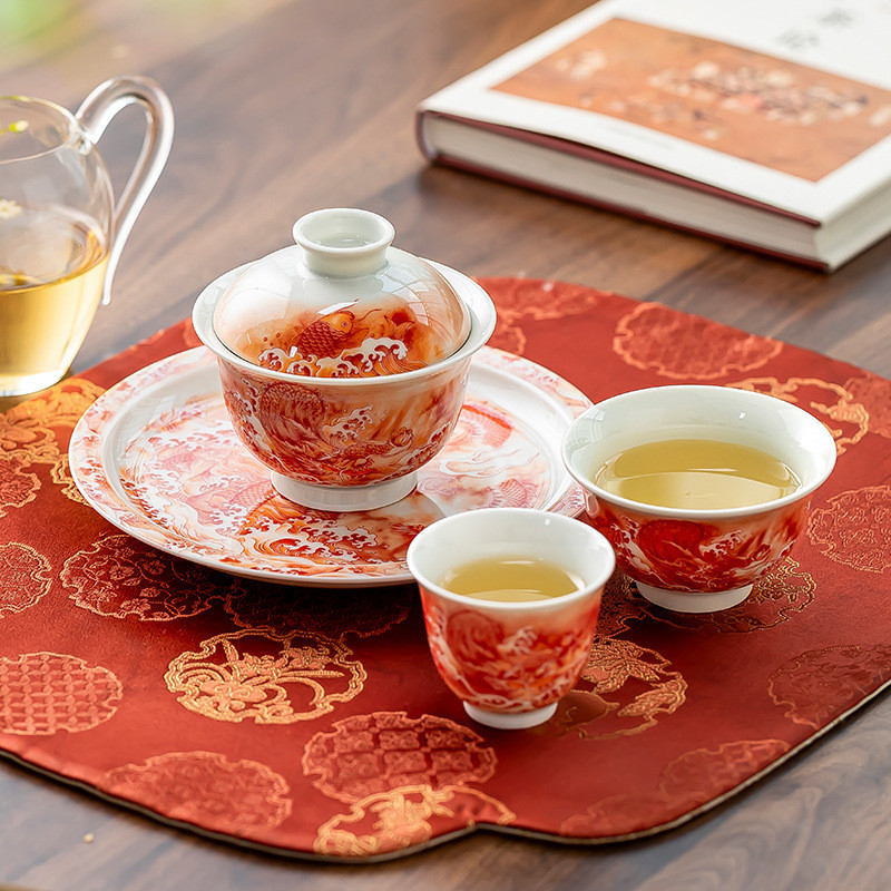 Jingdezhen Alum Red Fish Transforms into Dragon Master Cup Guest Cup Ceramic Kung Fu Tea Cup Undergl