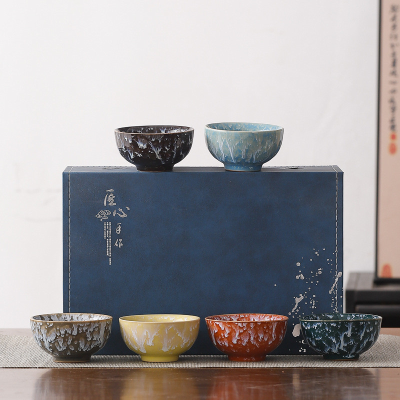 Ceramic Kiln Tea Cup Gift Set Six Colors Master Cup Tasting Cup Kung Fu Tea Set Tea Bowl Tea Cup Sou