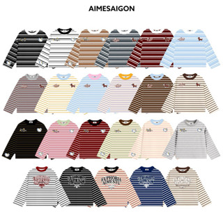  Aimesaigon Áo Thun Tay Dài Sọc Ngang Thun Borip QC Long Sleeve Boxy AIMÉ Form Rộng Cổ Tròn "DOG - EUPHORIA" BLUE 