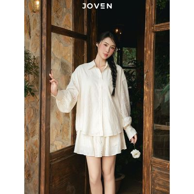 Set Áo Sơ Mi JOVEN Ava Form Rộng Tay Phồng Chân Váy Có Bản Lưng 6cm