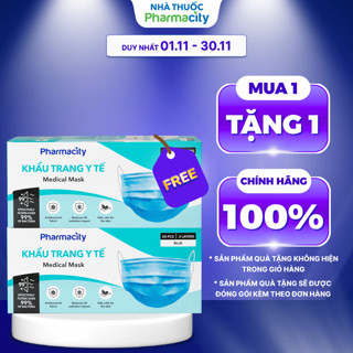  Khẩu trang y tế 3 lớp Pharmacity màu xanh  Hộp 50 cái  