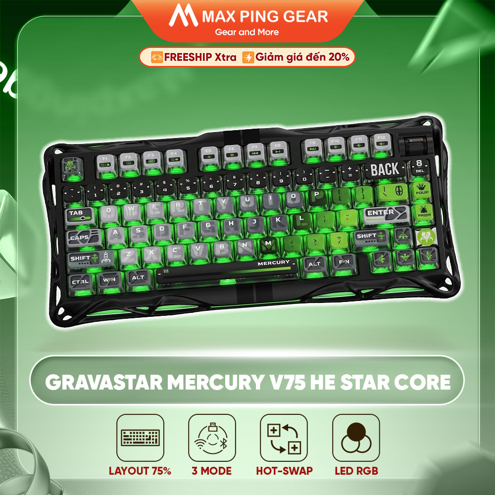 [HỎA TỐC] Bàn phím cơ Gaming Gravastar Mercury V75 HE Star Core - Maxpinggear