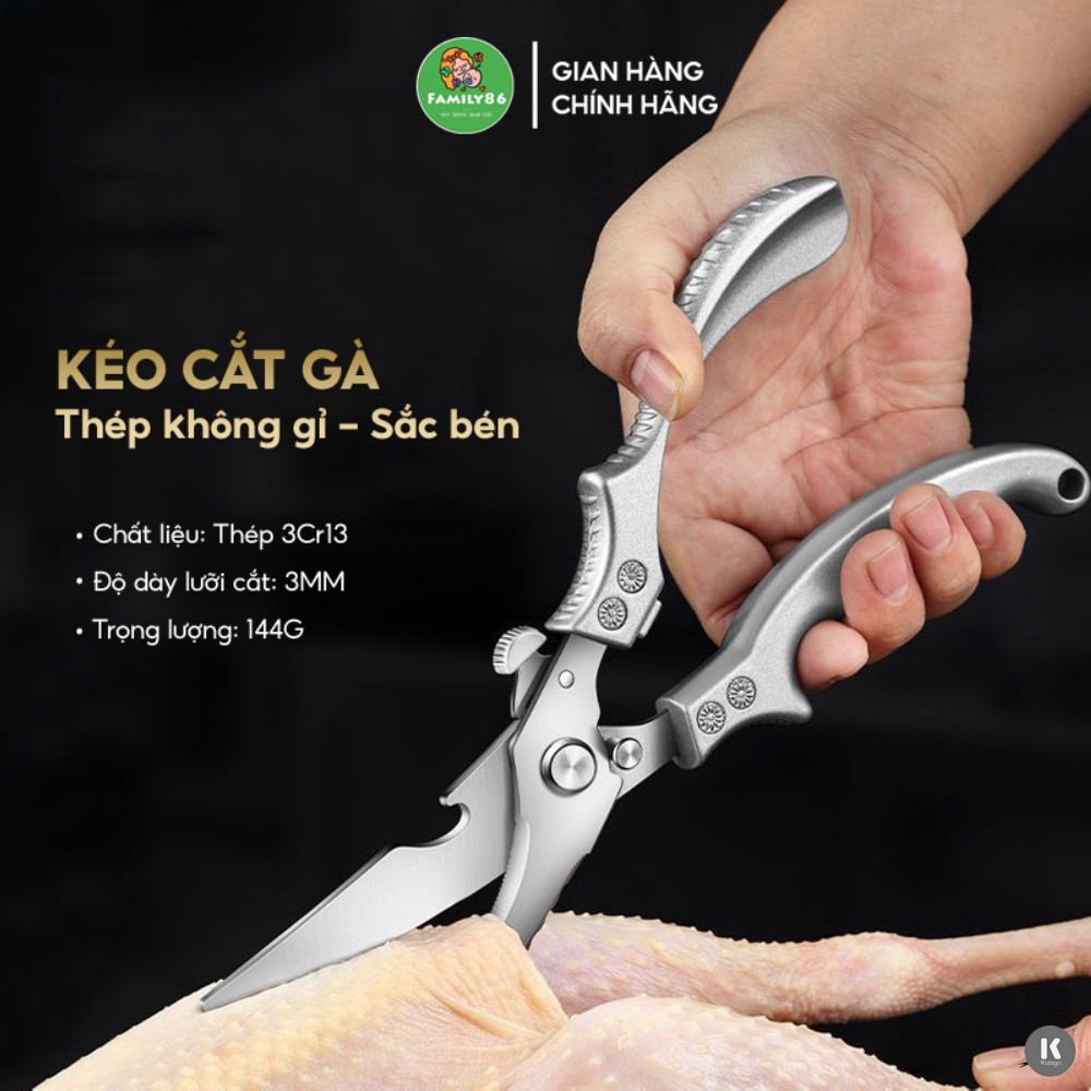 Kéo Cắt Gà Thép Không Gỉ 3Cr13, Kéo Nhà Bếp Đa Năng Cắt Xương Thịt Mở Nắp Chai