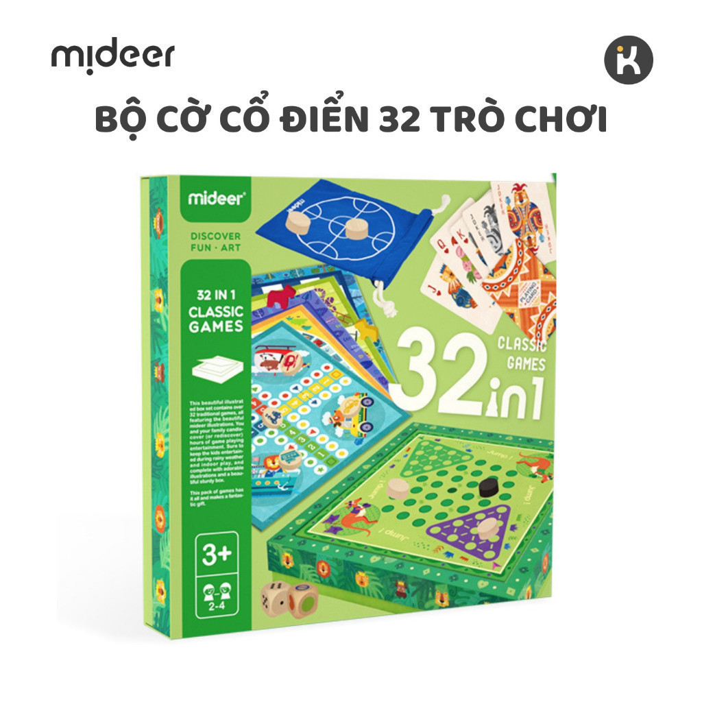 Bộ cờ cổ điển 32 trò chơi Board Game Mideer Classic Games 32 In 1, cờ vua, cá ngựa, cờ rắn,...