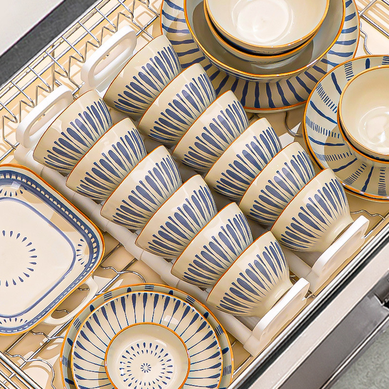 Japanese Style Tableware Set Household Rice Bowl Plate Underglaze Color Bowl Chopsticks Soup Bowl Pl