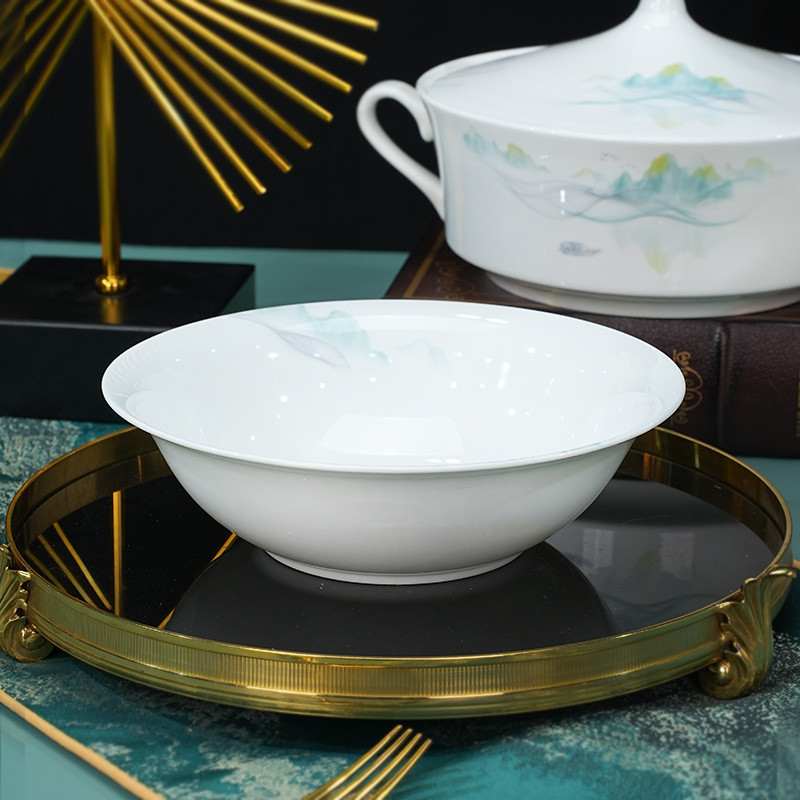 Large Underglaze Color Household Bowl, Bone China Soup Bowl, Ceramic Tableware for Boiled Fish9Large