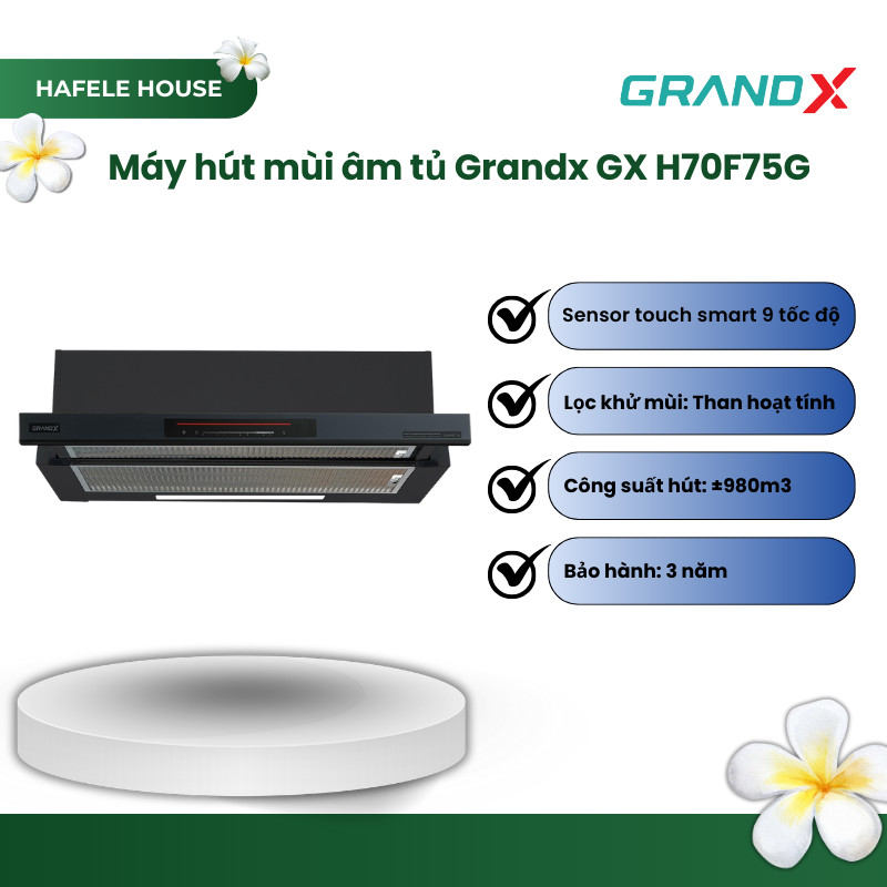 Máy Hút Mùi Âm Tủ Optima GrandX GX H70F72B – 70cm, Mặt Kính Nano Metta Chống Bám Vân Tay - HHS