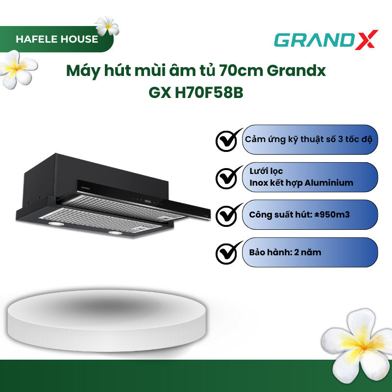 Máy Hút Mùi Âm Tủ Lite GrandX GX H70F58B – 70cm, Công Suất Hút Mạnh Mẽ ±950m³/h, Độ Ồn Thấp - HHS
