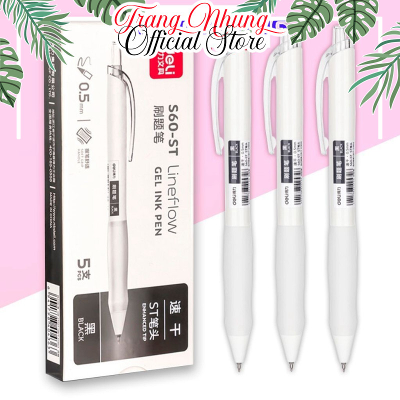 Combo 03 Chiếc Bút Bi Nước Văn Phòng Mực Gel Màu Đen Deli S60-ST Ngòi 0.5mm / Ruột thay thế Deli S20