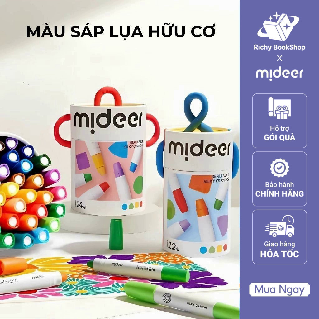 Bút màu sáp lụa hữu cơ kèm quai xách cho bé - Mideer Silky Crayon