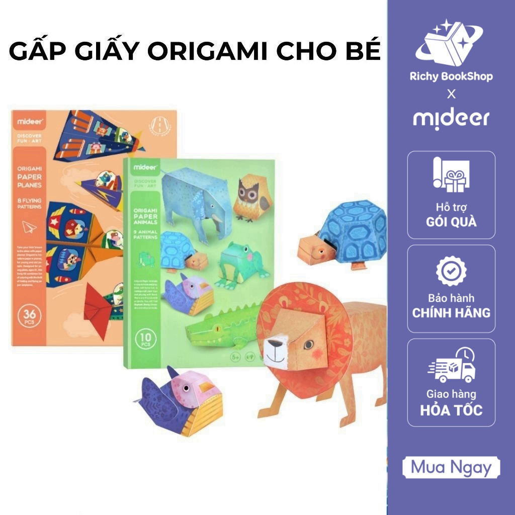 Giấy gấp Origami Thủ Công Các Con Vật Mideer ORIGAMI PAPER ANIMALS, Đồ Chơi Thủ Công Cho bé