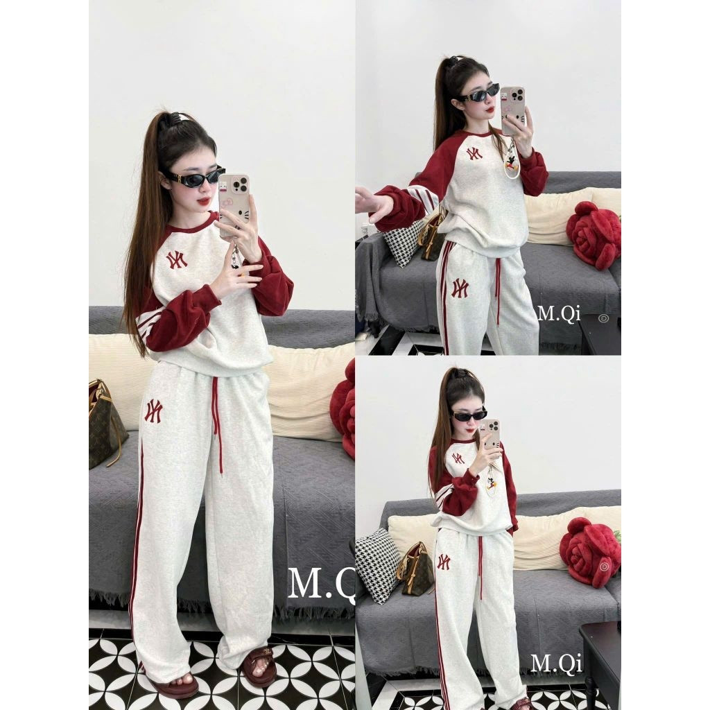 Set bộ nỉ NY chạy sọc phối màu thể thao năng động