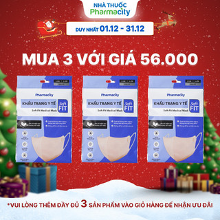  Khẩu trang y tế Soft-Fit Pharmacity  Gói 5 cái  màu be - 3 lớp 