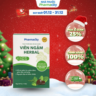  Viên ngậm thảo dược Pharmacity Herbal Lozenges hỗ trợ giảm ho giảm đờm giảm đau rát họng  50 viên  